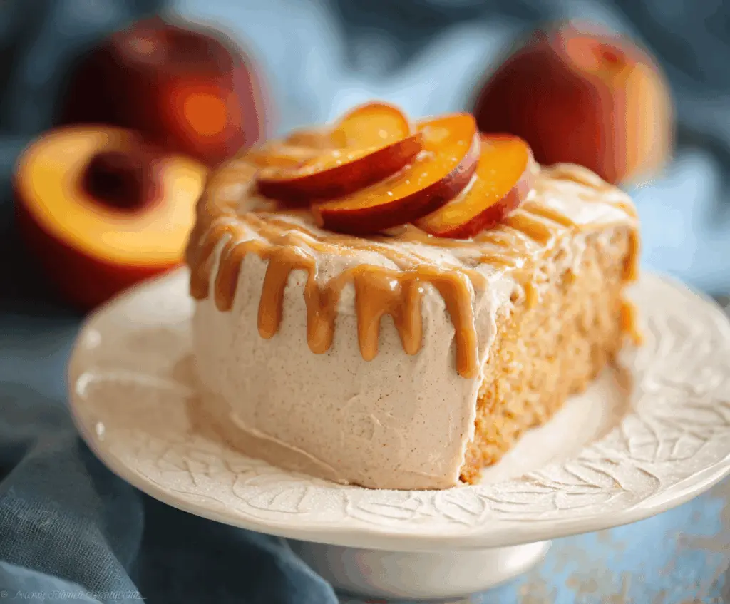 Moist Peach Cake with Brown Sugar Frosting
