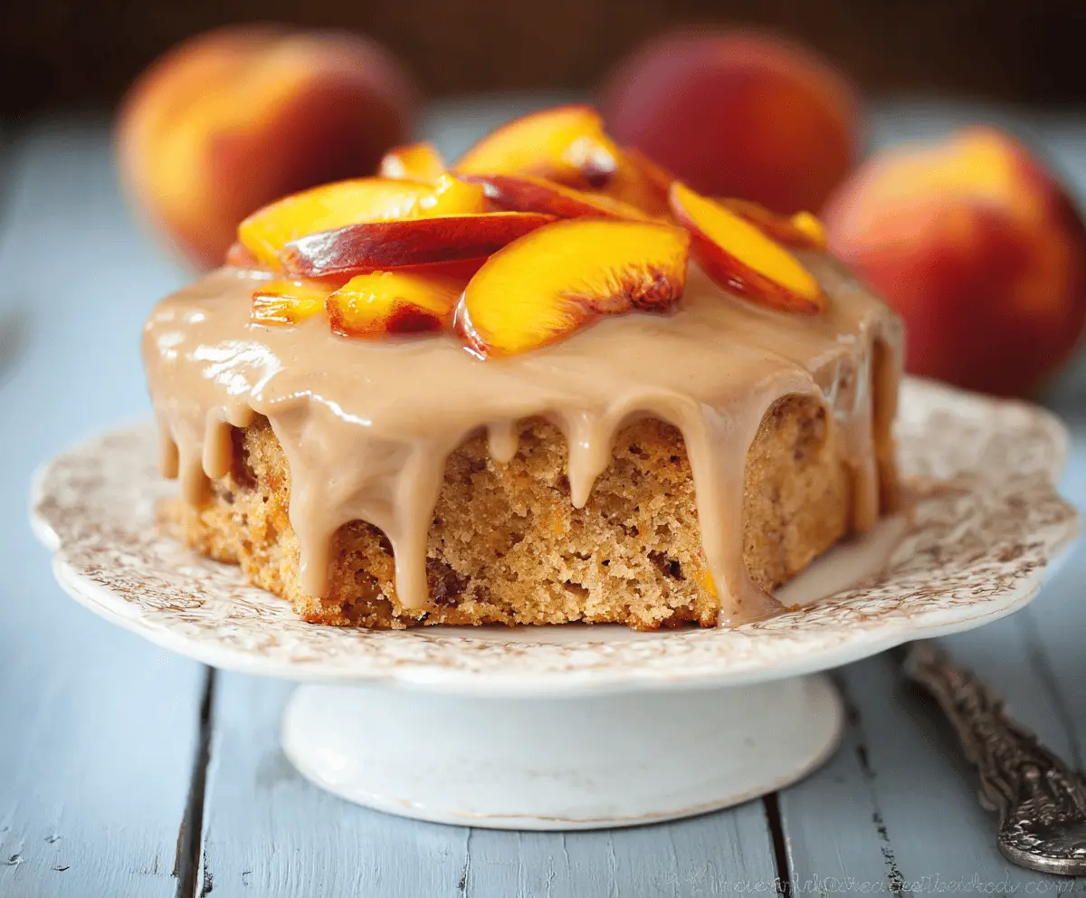 Moist Peach Cake with Brown Sugar Frosting