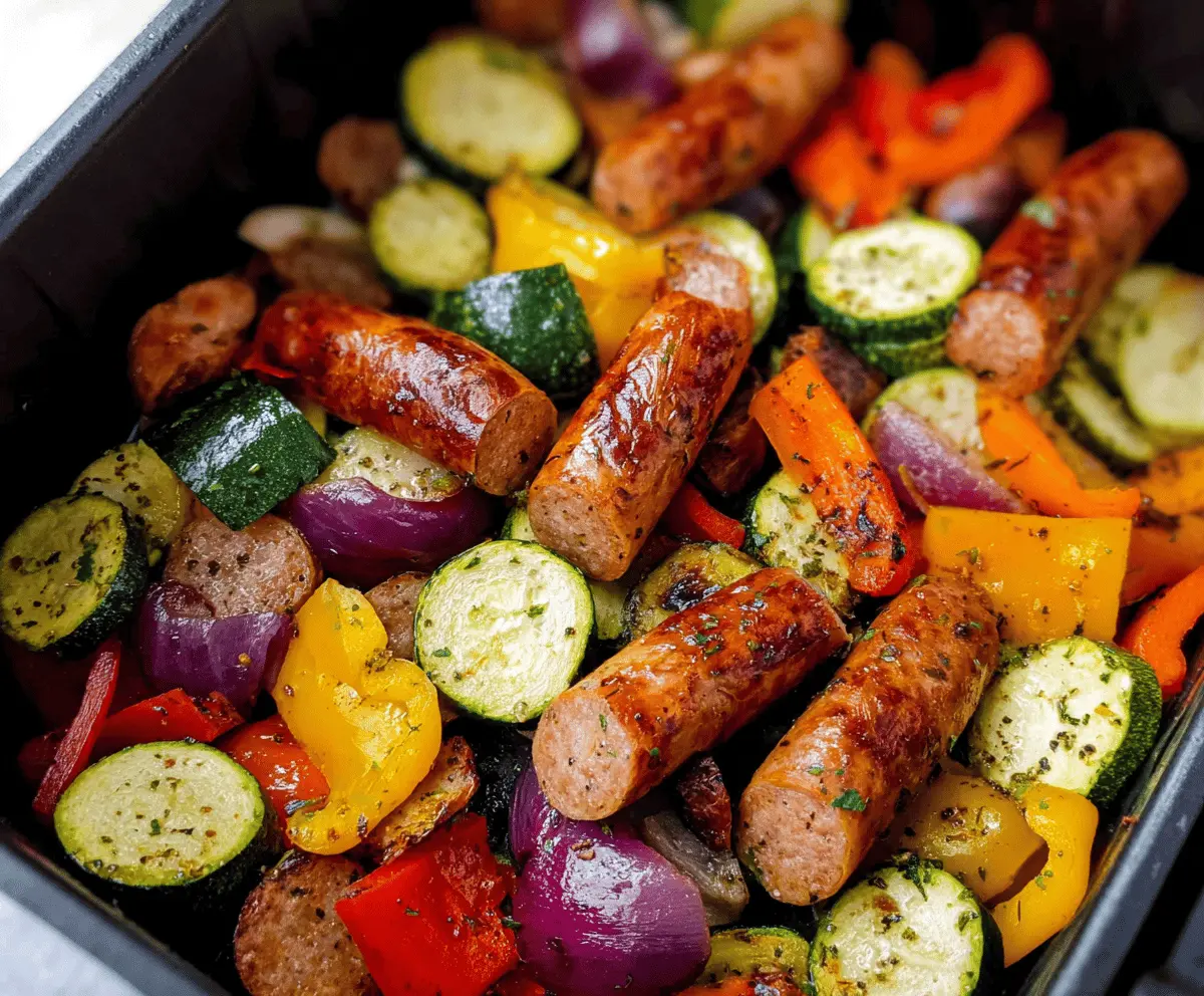 Easy 10-Min Air Fryer Chicken Sausage and Veggies