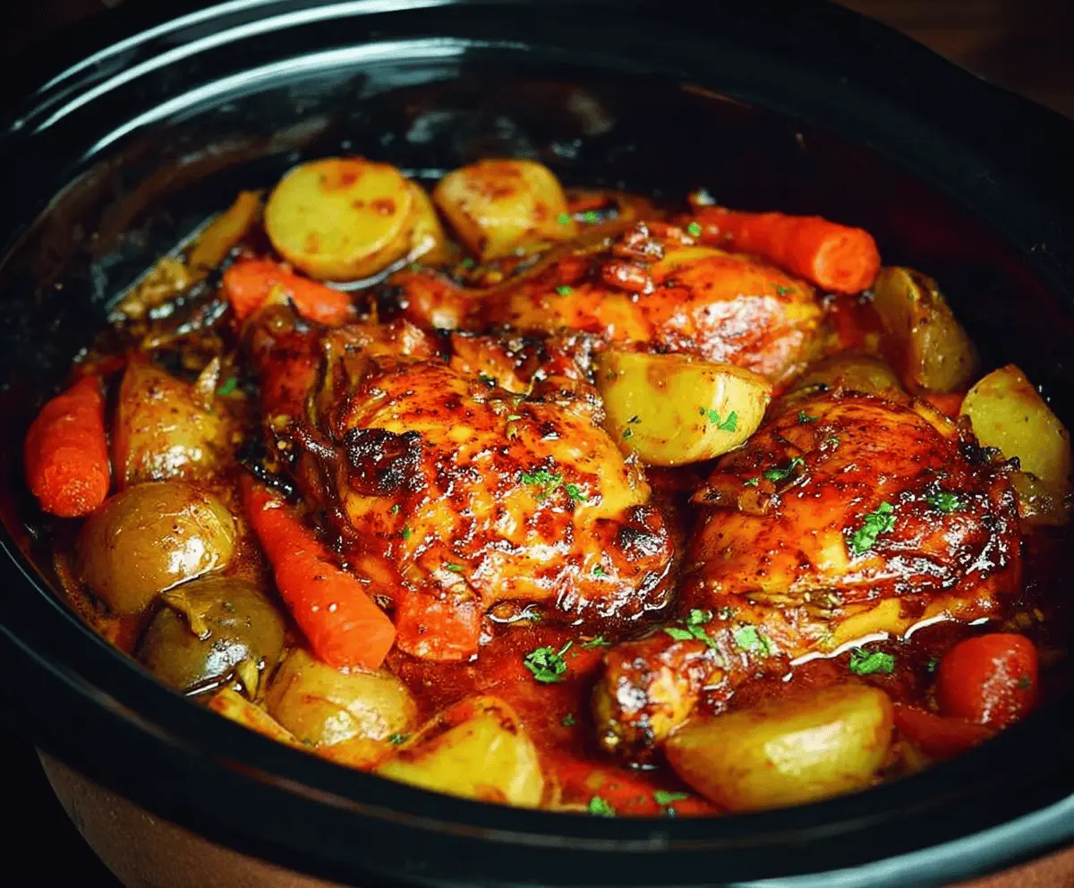 Easy Slow Cooker Honey Garlic Chicken and Veggies