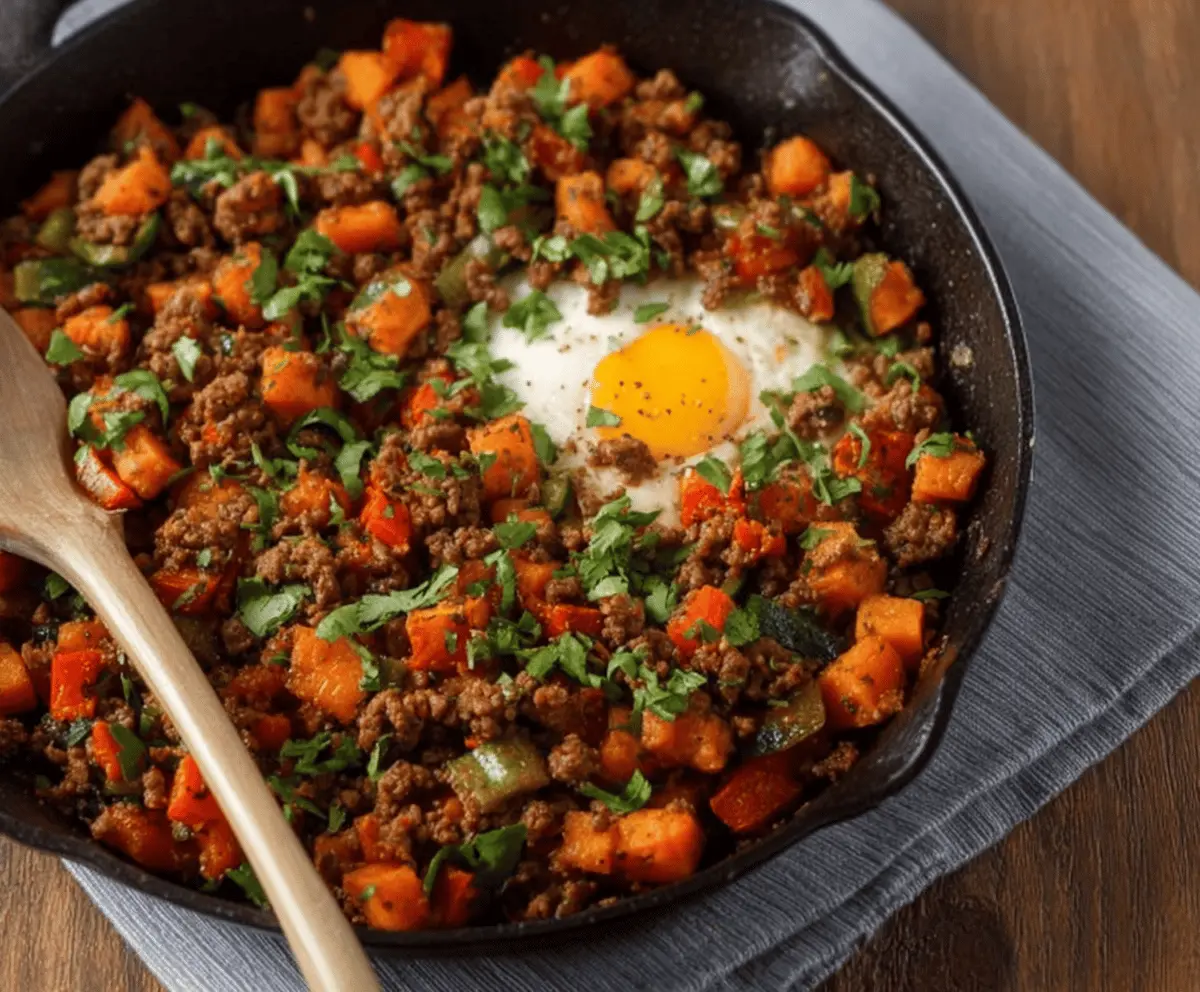 Sheet-Pan Ground Beef and Sweet Potato Hash