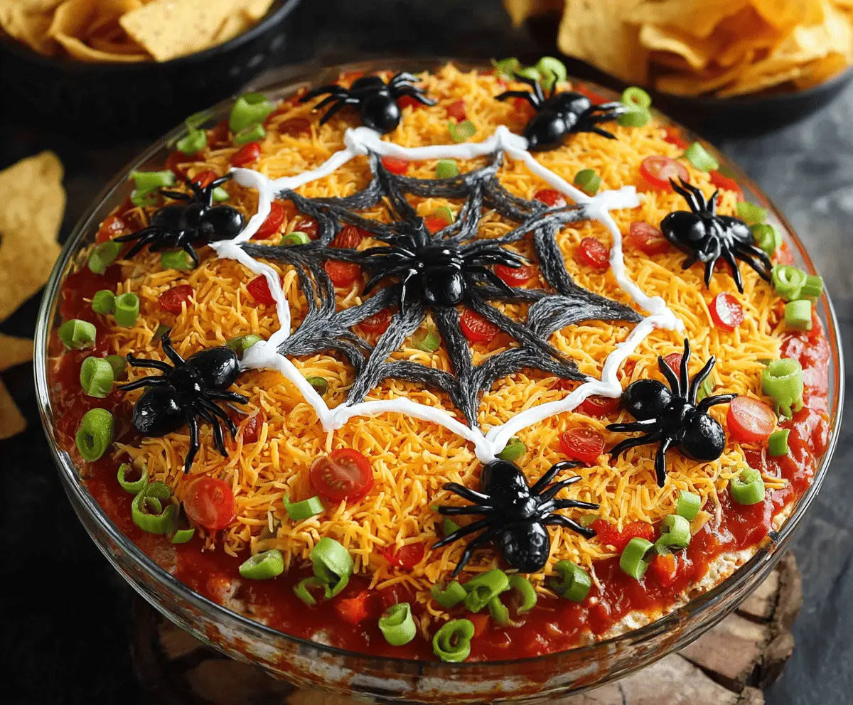 Spooky Halloween Spiderweb Layered Taco Dip Recipe