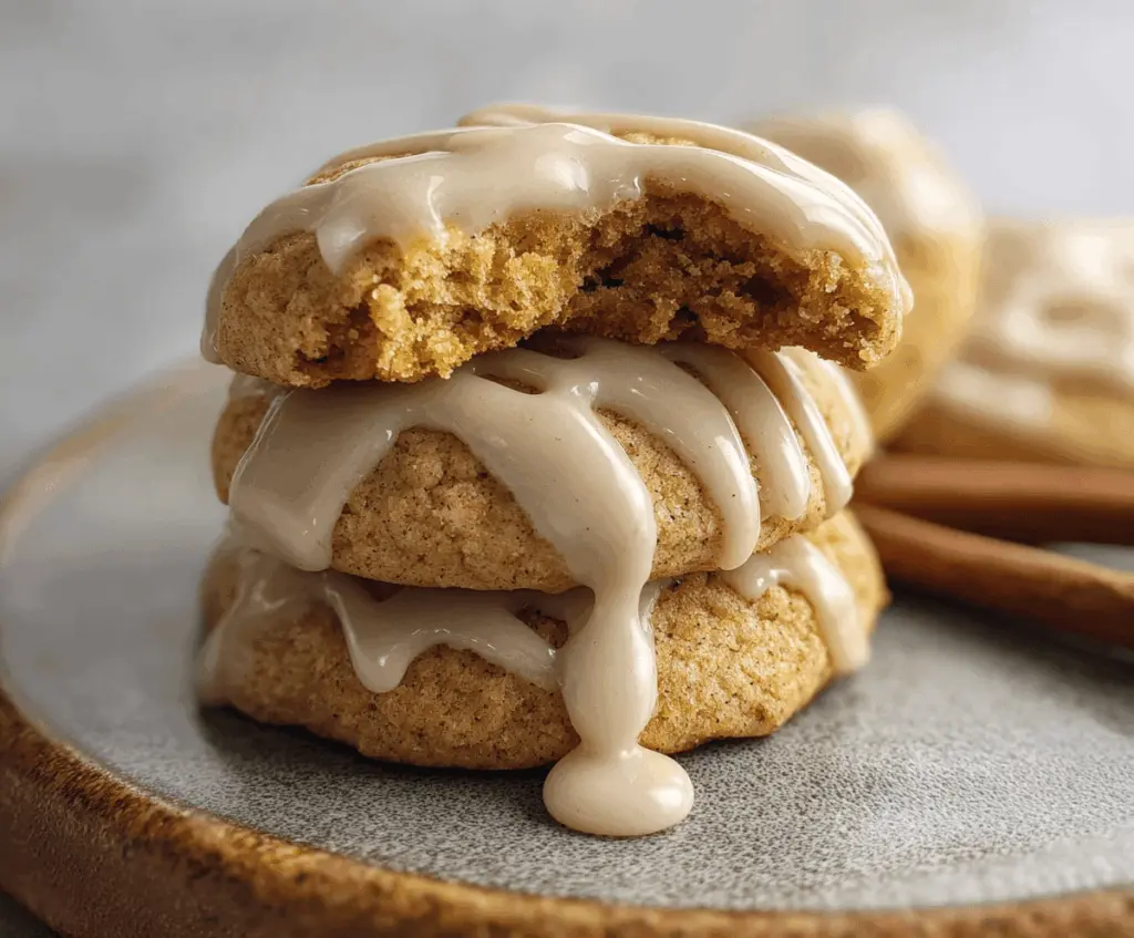 Delicious soft maple pumpkin cookies topped with glaze, perfect for fall desserts and seasonal treats.