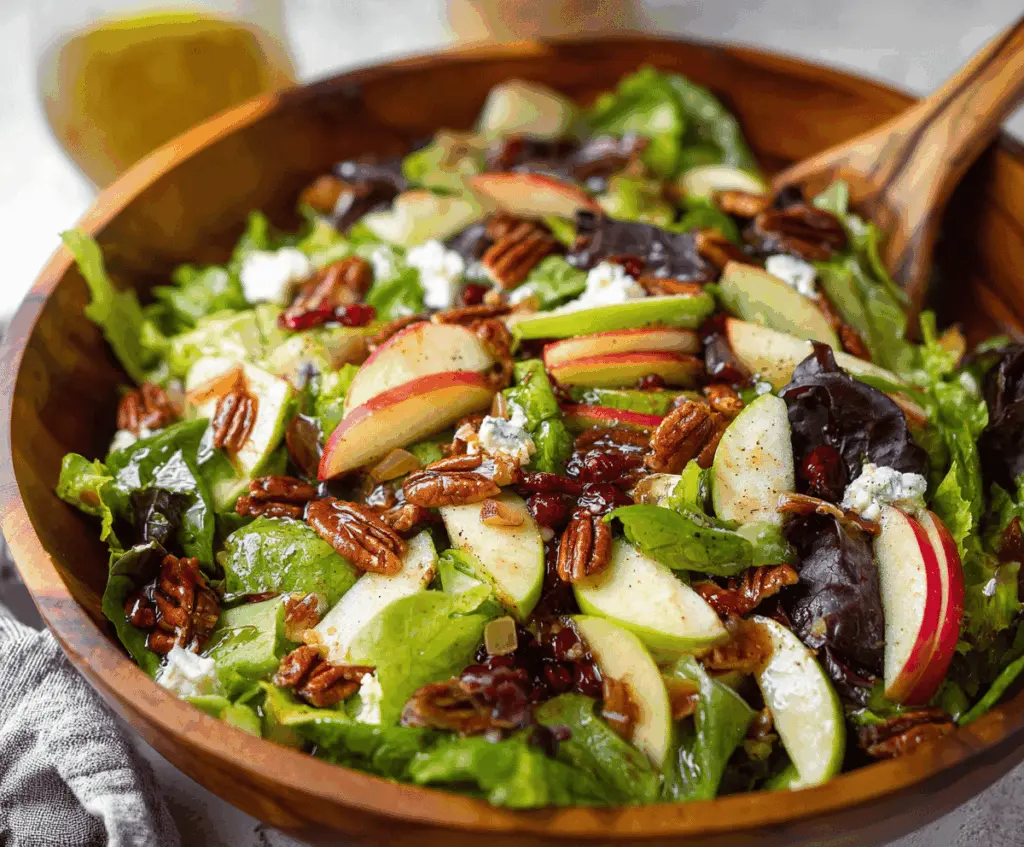 Fresh TikTok Apple Goat Cheese Pecan Salad with sliced apples, creamy goat cheese, crunchy pecans, and fresh greens, perfect for a light and flavorful meal