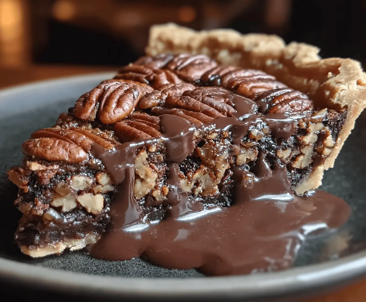 Rich Texas chocolate pecan pie with glossy top