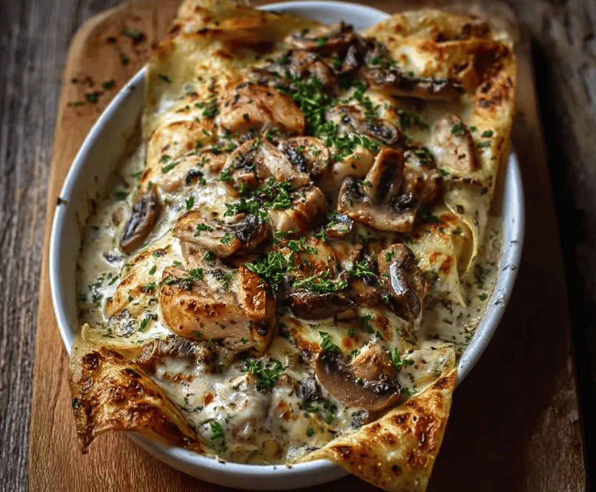 Easy Chicken Mushroom Crepe Bake