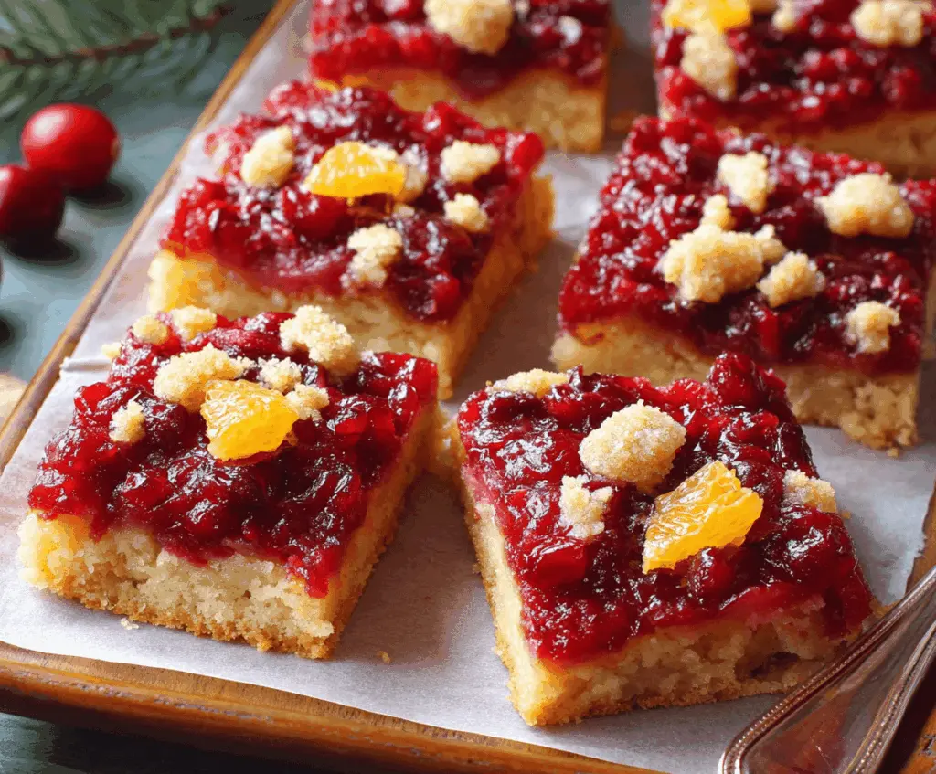 Delicious cranberry-orange bars with a golden crust and vibrant berry topping.