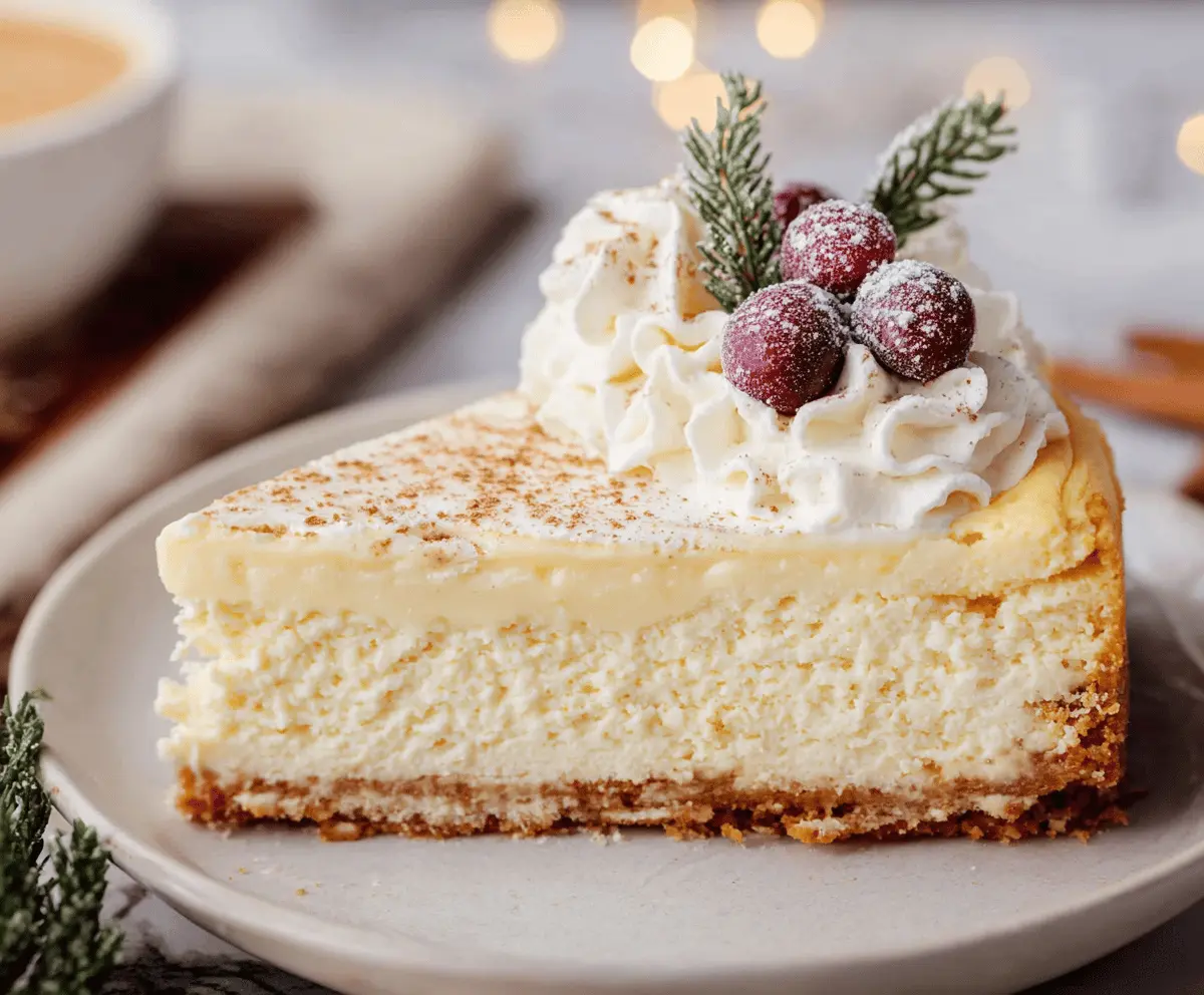 Easy Eggnog Christmas Cheesecake
