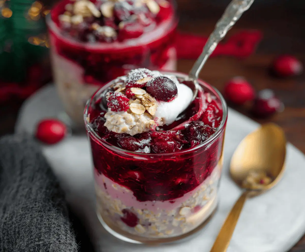 Easy Leftover Cranberry Sauce Overnight Oats