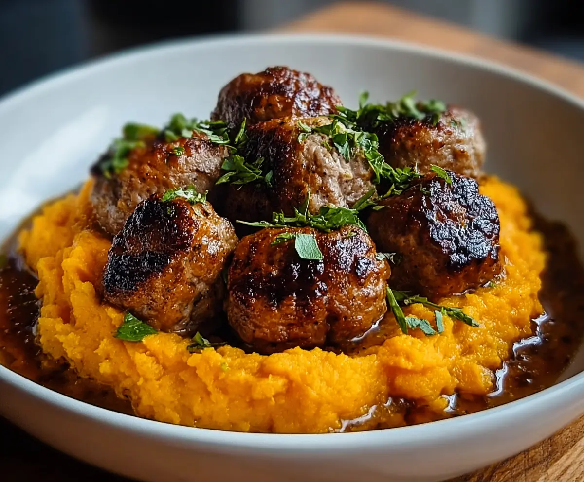 Easy Pork Meatballs with Sweet Potato Mash
