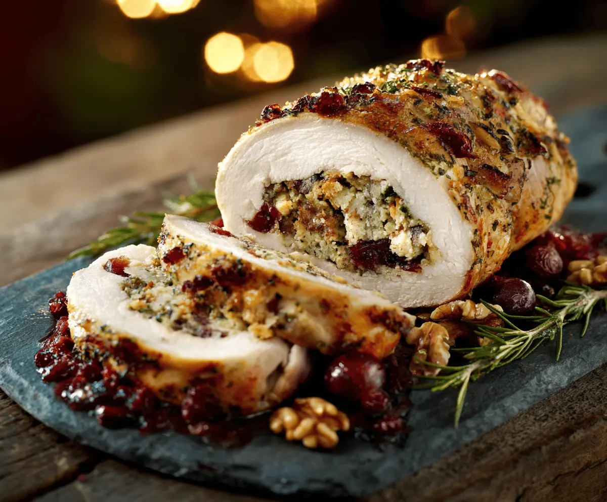 Easy Roast Turkey Breast with Cranberry Walnut Stuffing