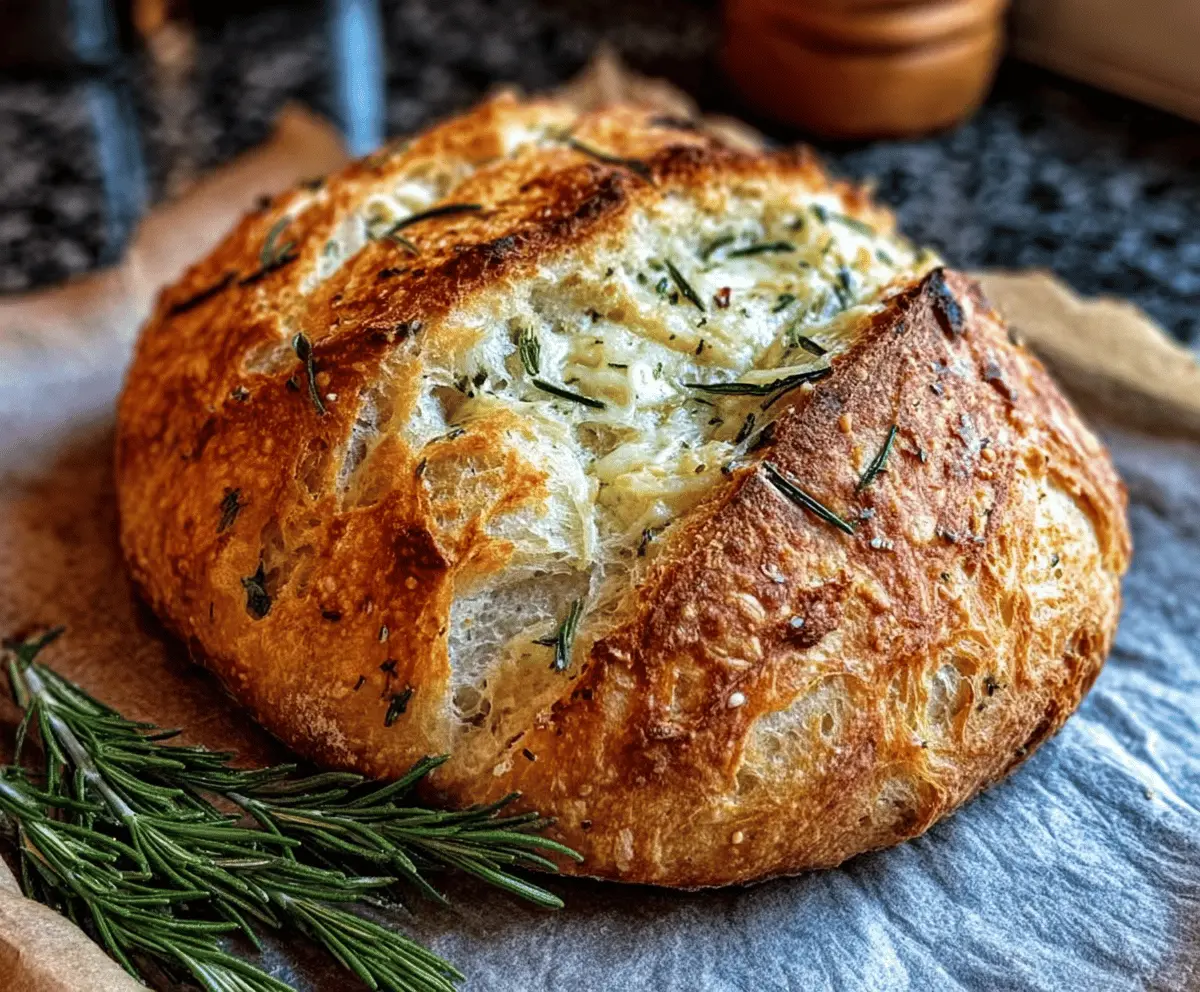 Rustic No-Knead Rosemary Garlic Bread
