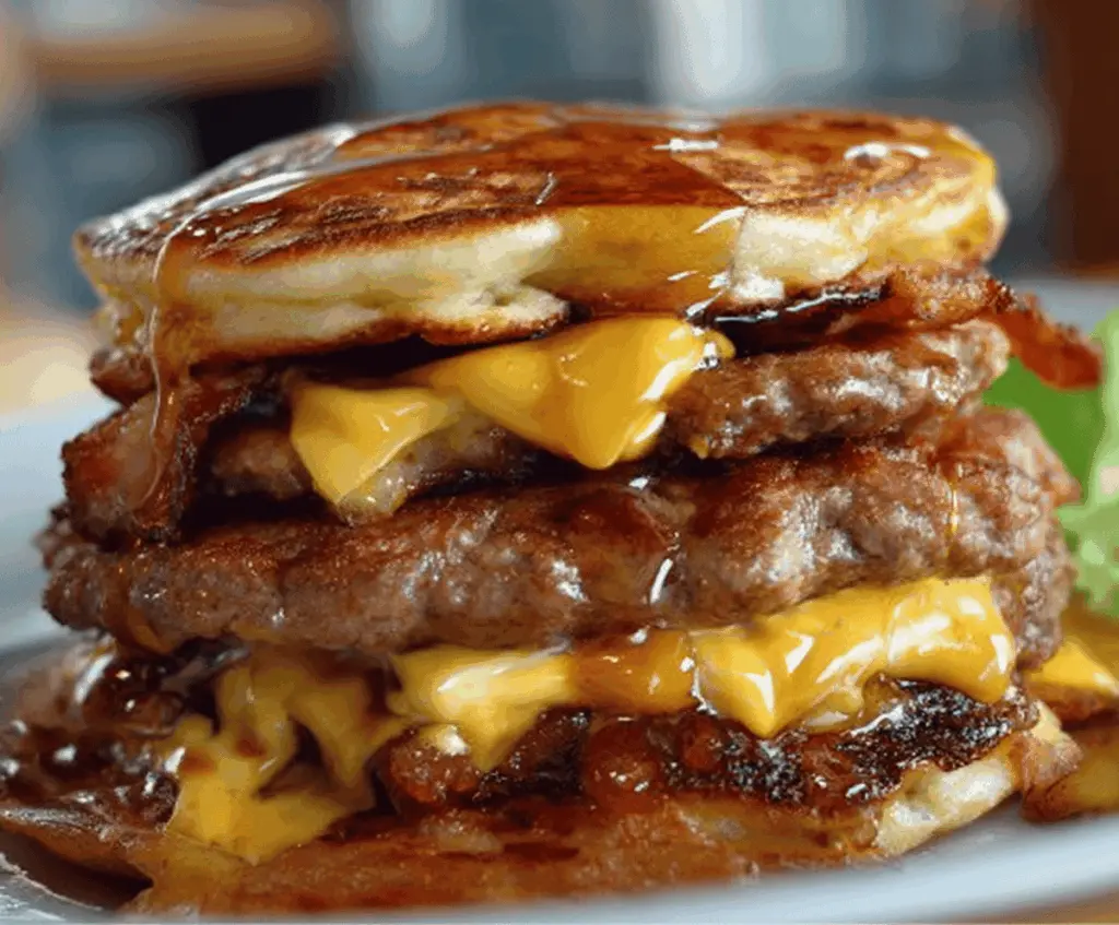 Delicious Smash Burger Pancakes with melted cheese and savory toppings, showcasing a unique breakfast twist.