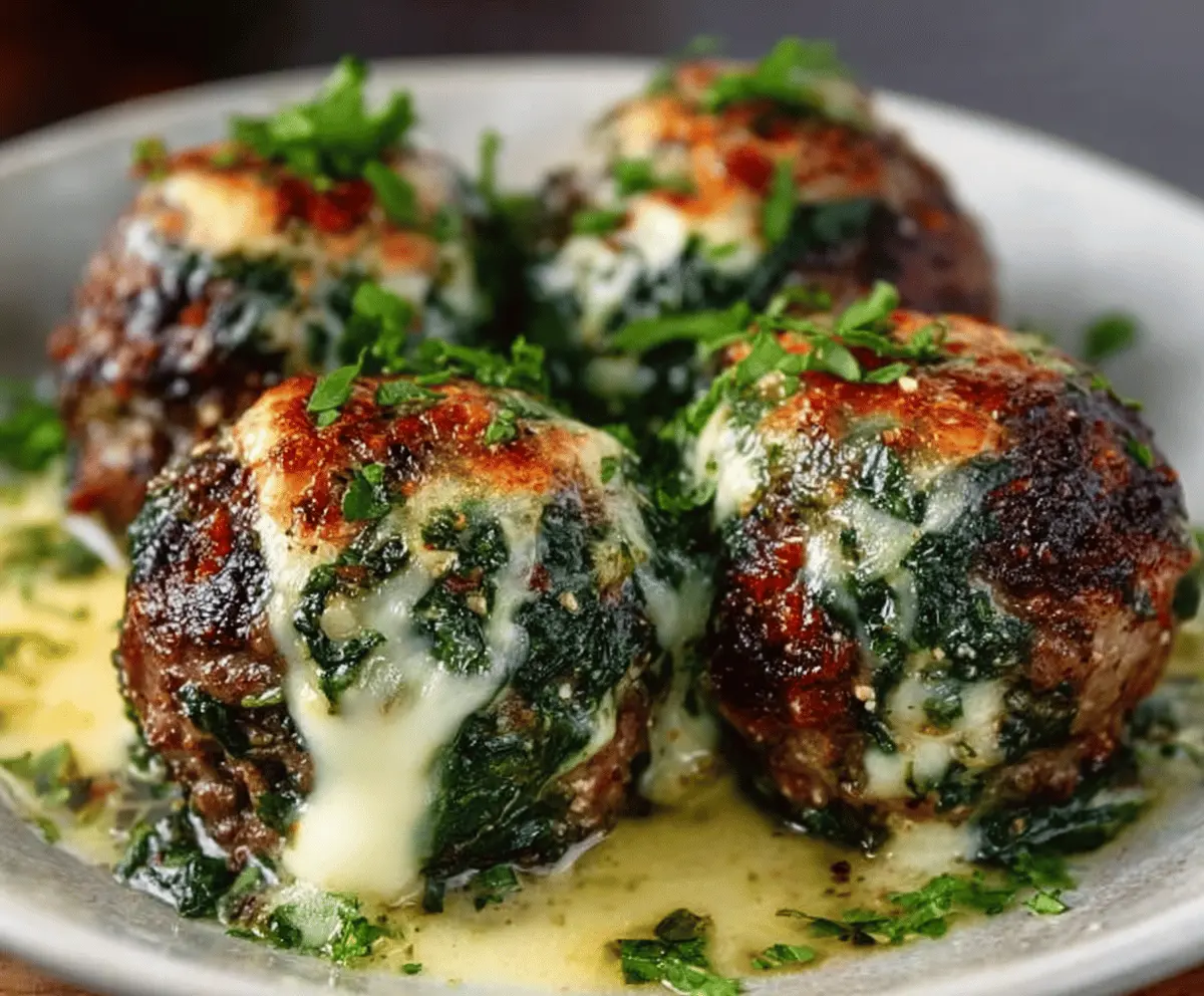 Spinach Garlic Meatballs with Mozzarella
