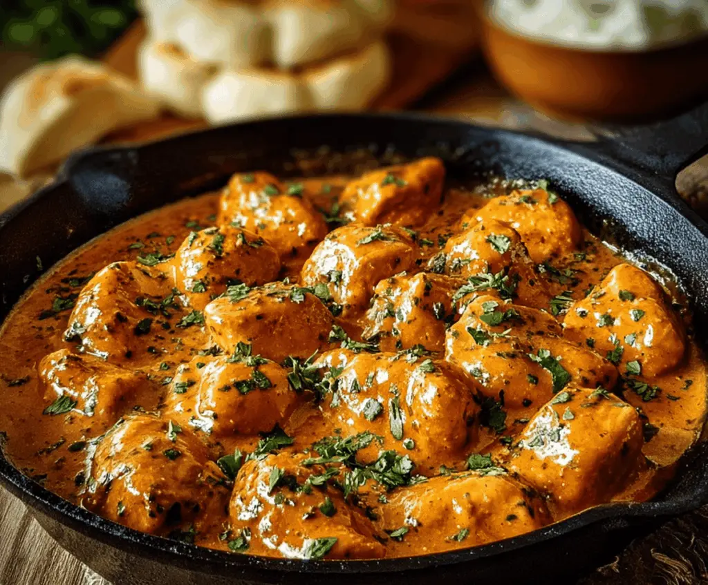 Delicious Tex-Mex Butter Chicken Skillet served with creamy sauce and fresh herbs.