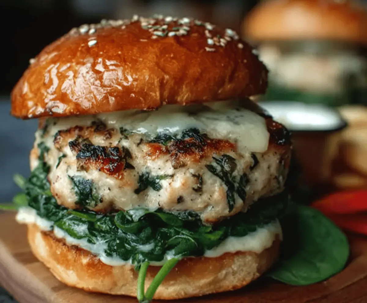Easy White Cheddar Spinach Chicken Burgers