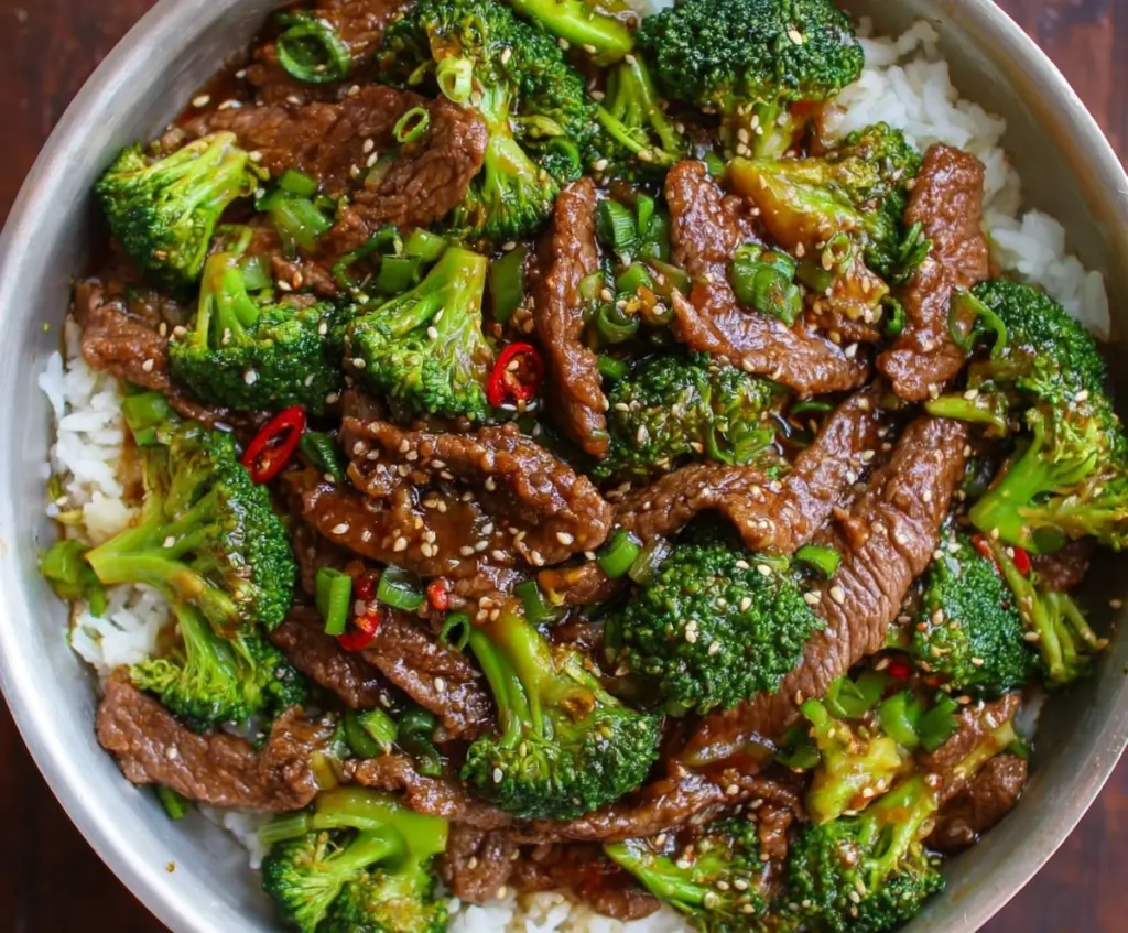 Delicious Beef and Broccoli Stir Fry with tender beef slices and fresh broccoli in a savory sauce