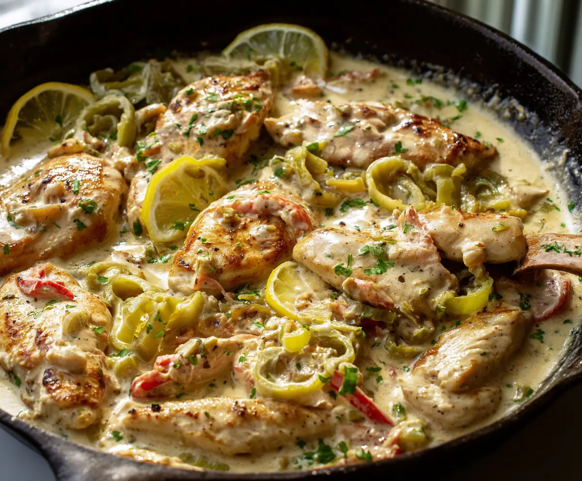 Easy Creamy Pepperoncini Chicken Skillet