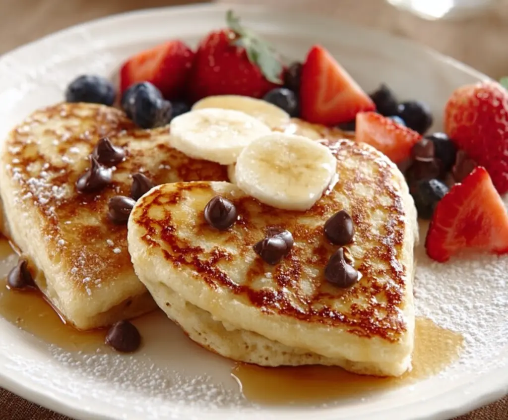 Delicious heart-shaped pancakes on a plate, perfect for breakfast or special occasions