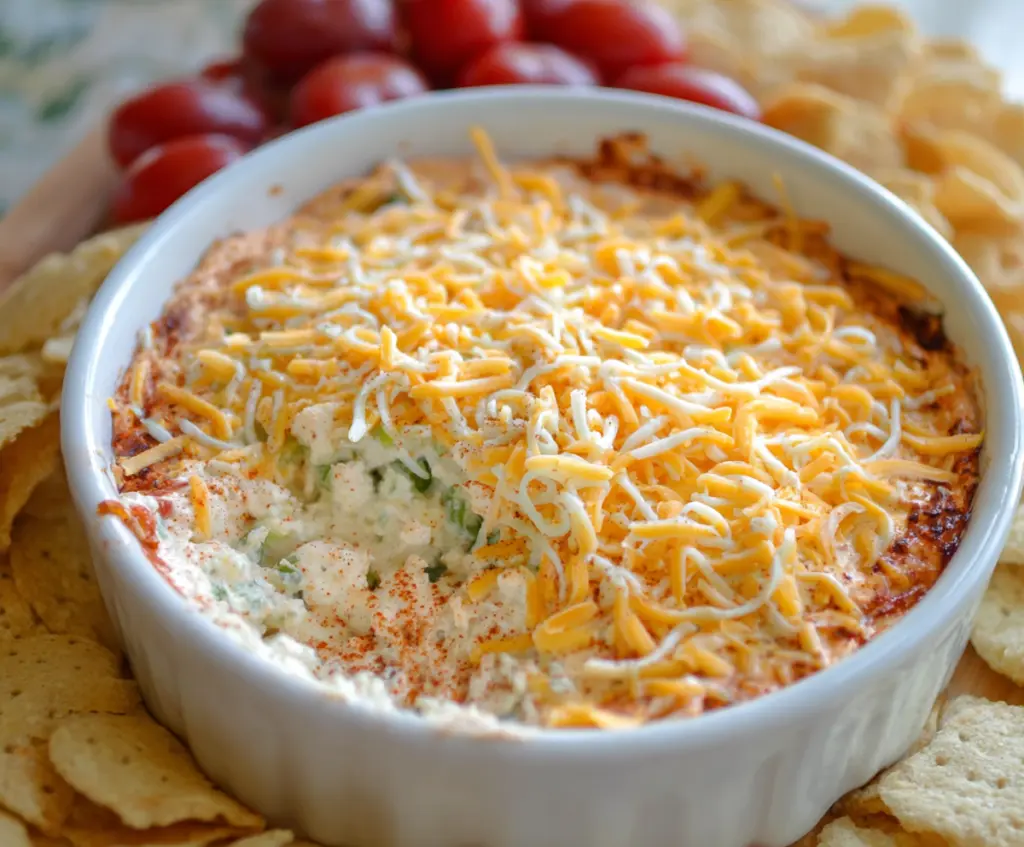Cream Cheese Salsa Dip served with tortilla chips on a colorful platter.