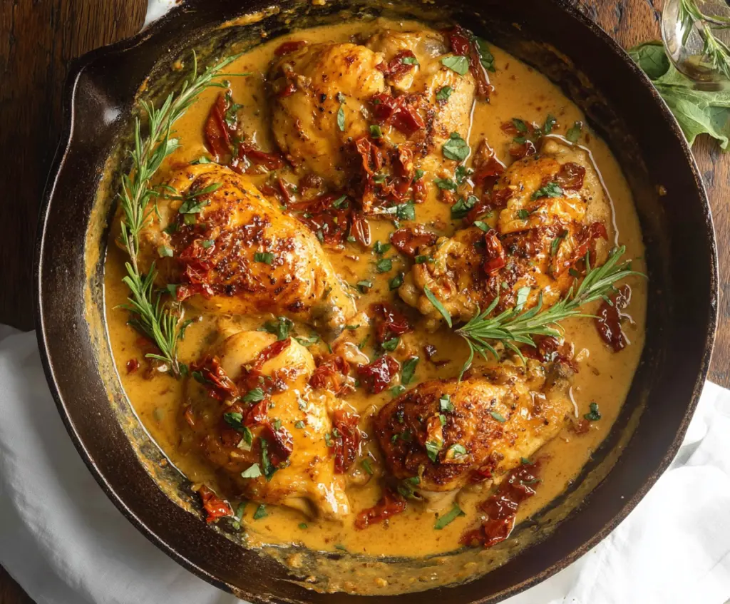 Delicious Marry Me Chicken recipe served with herbs and creamy sauce.