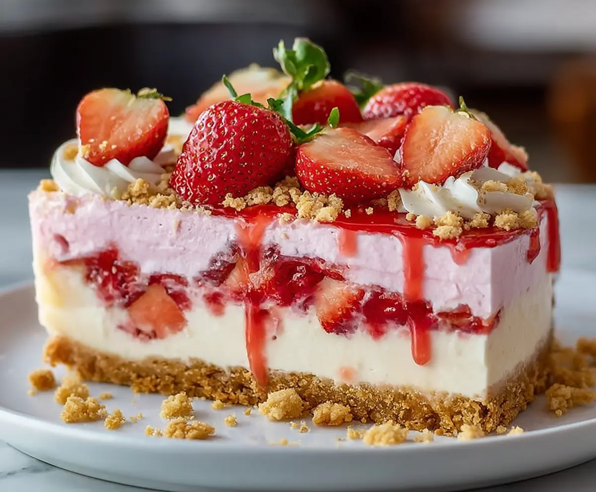 Easy Strawberry Crunch Cheesecake