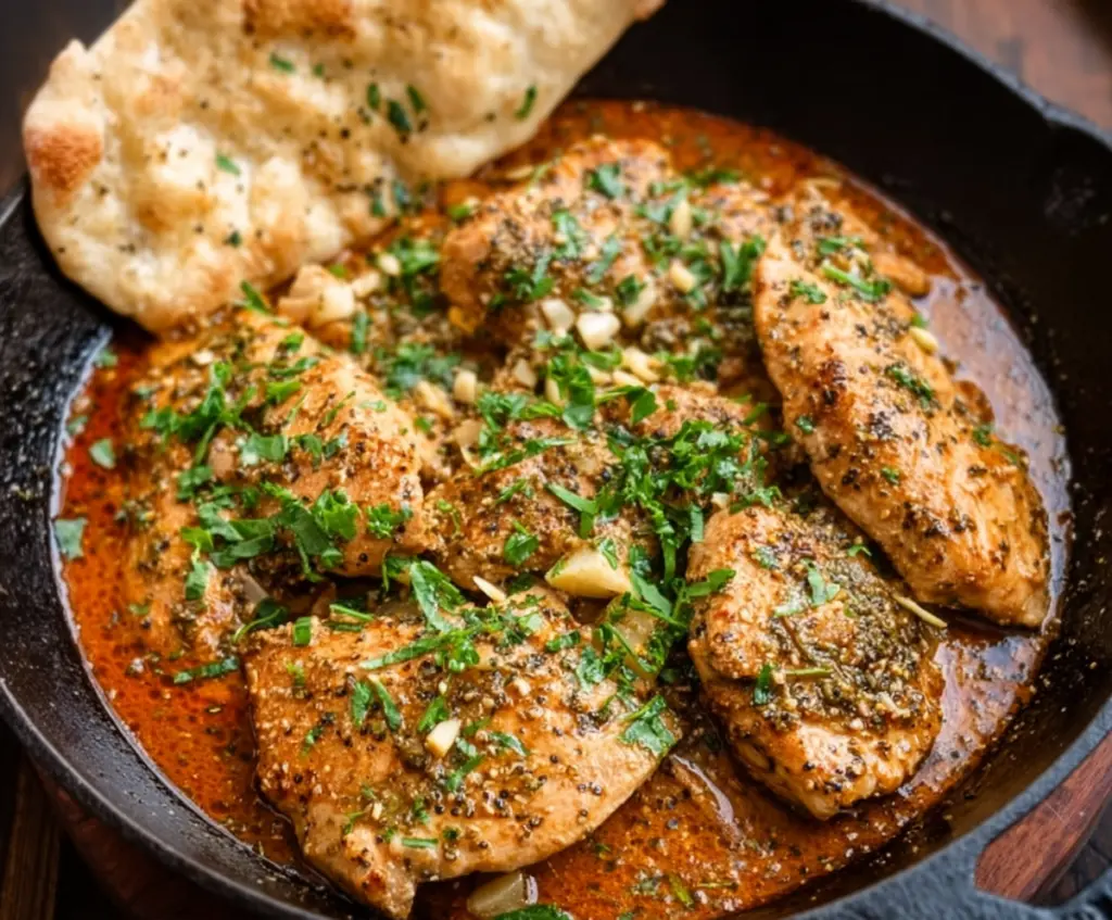 Delicious Back-Pocket Caper-Butter Chicken served on a plate with fresh herbs