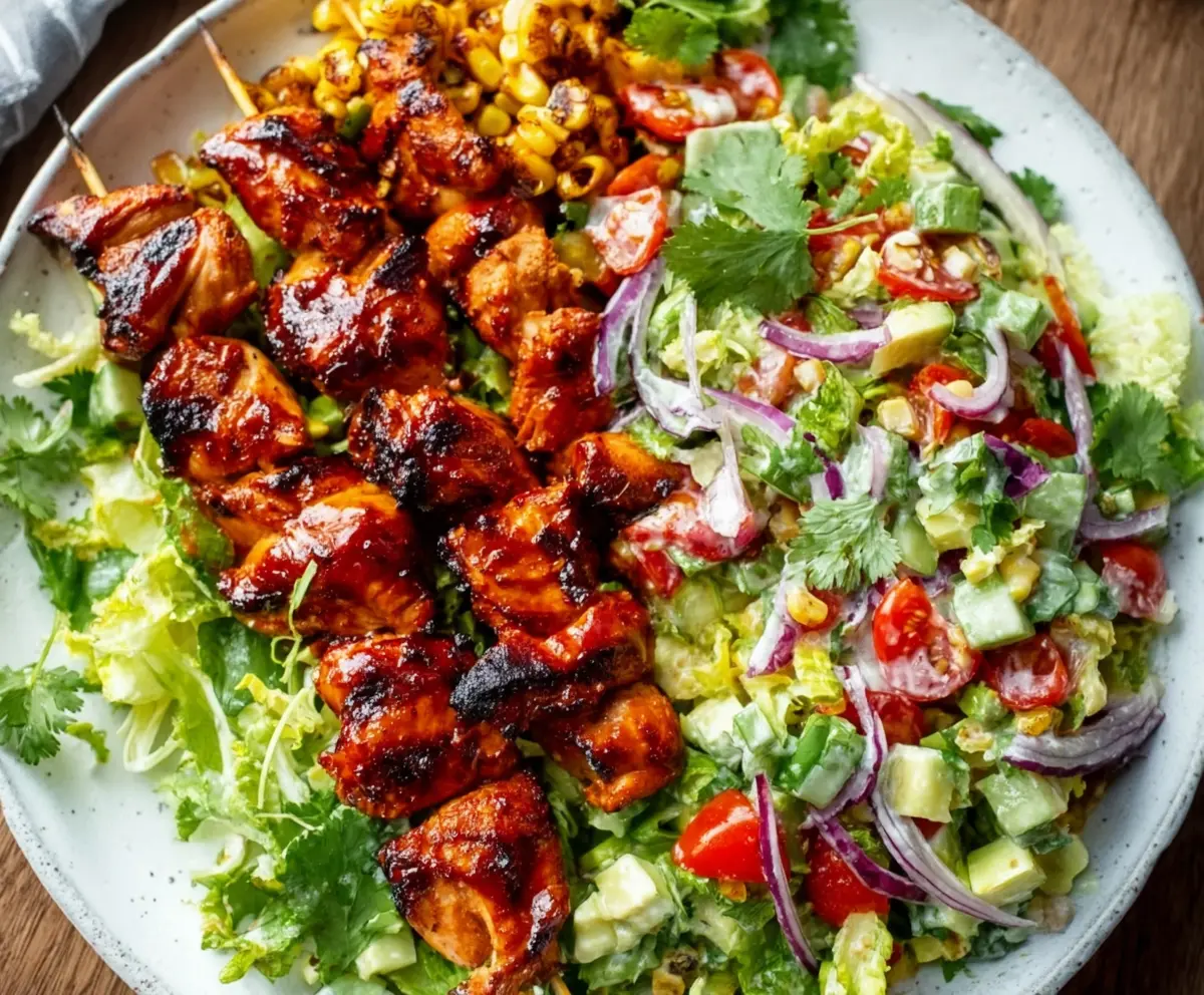 Easy BBQ Chicken Skewer Salad