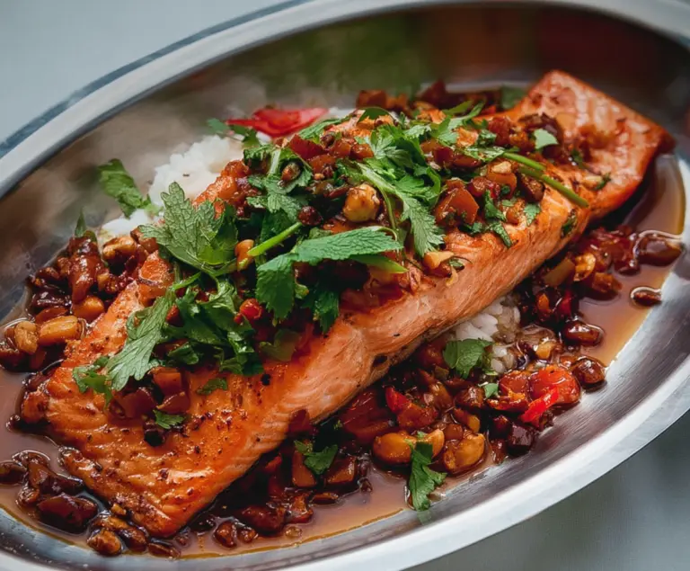 Salmon With Sizzled Nut Salsa