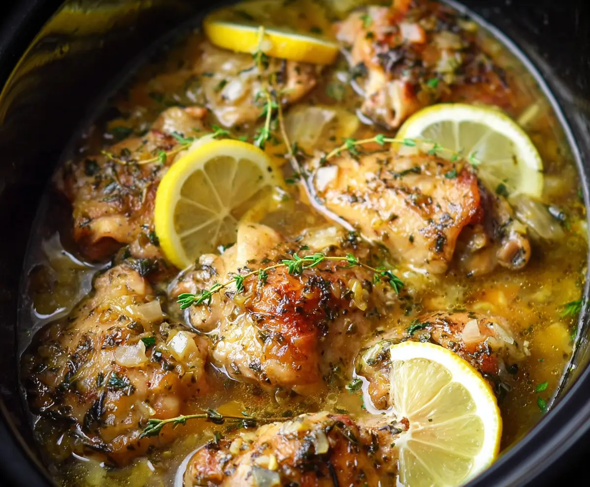 Easy Crockpot Lemon Garlic Chicken Thighs