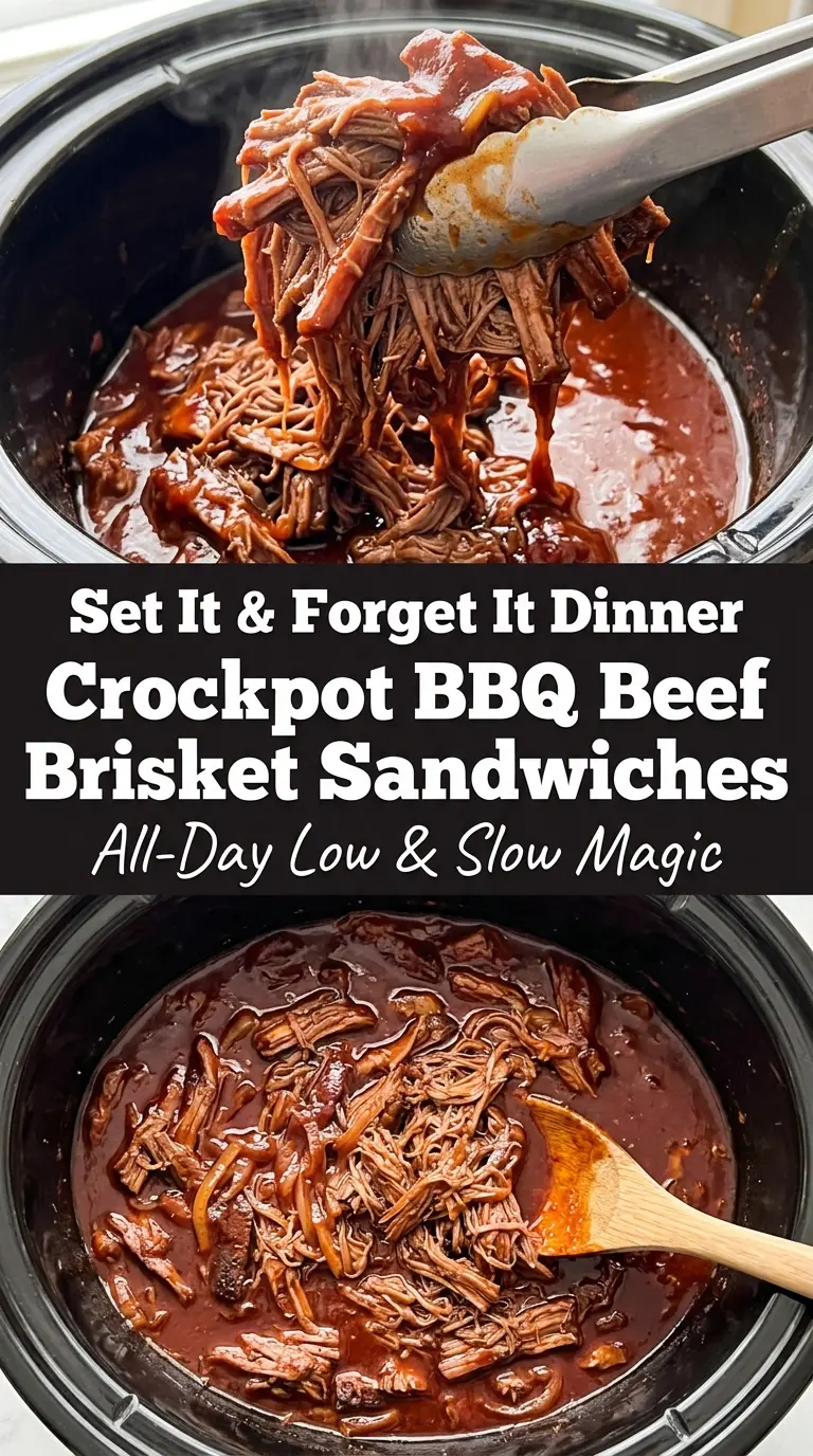 Crockpot BBQ beef brisket sandwiches smoky tangy