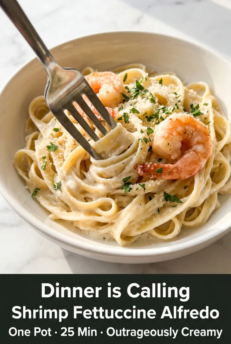 One Pot Shrimp Fettuccine Alfredo