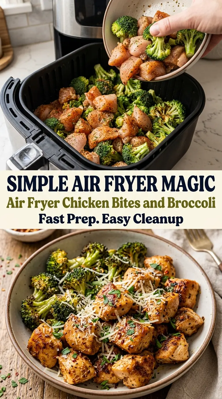 Air Fryer Chicken Bites and Broccoli juicy broccoli garlic
