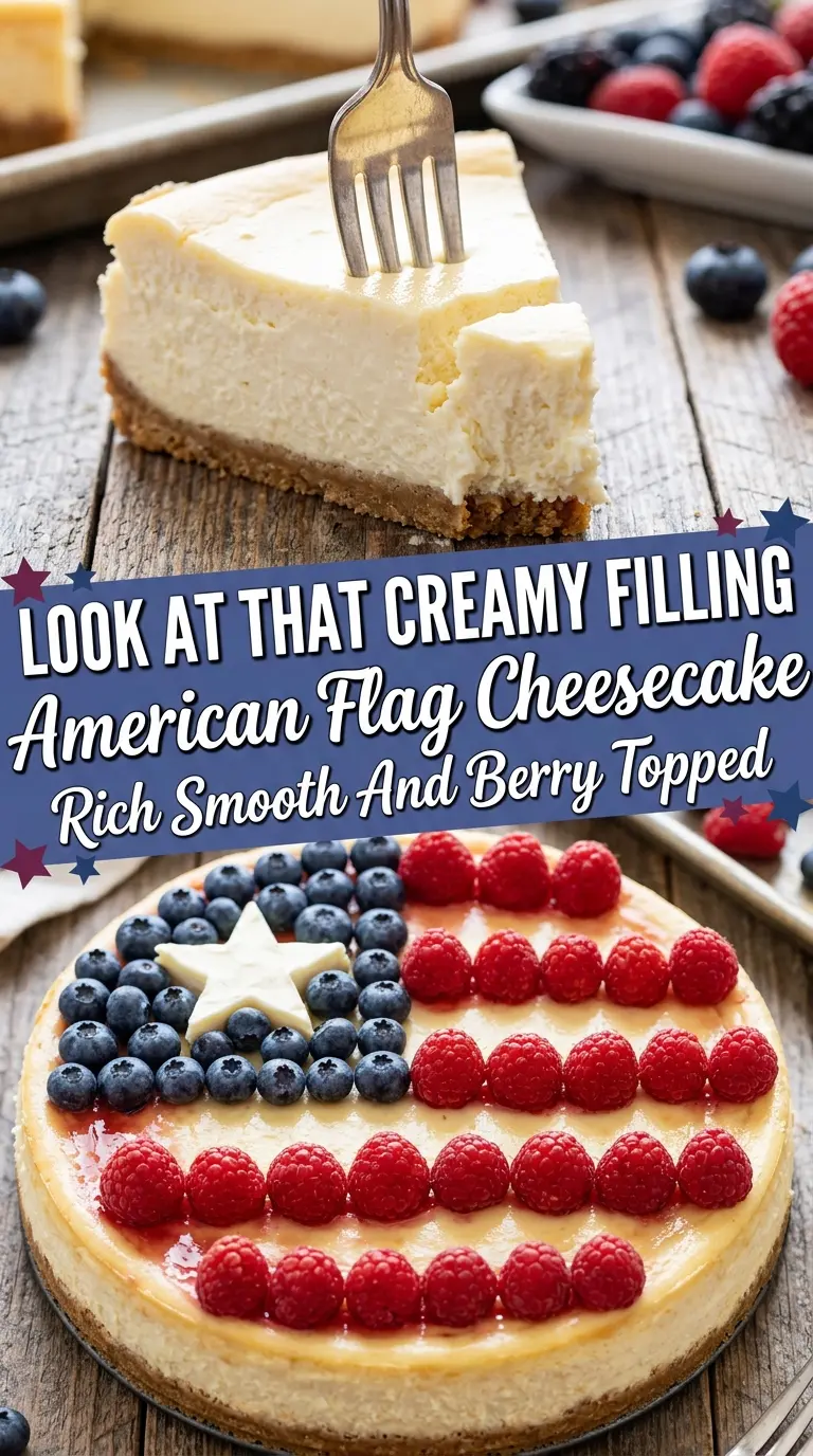 American Flag Cheesecake creamy berry-topped