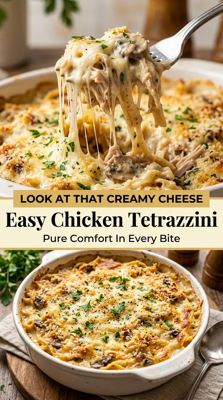 Easy Chicken Tetrazzini creamy cheesy pasta casserole