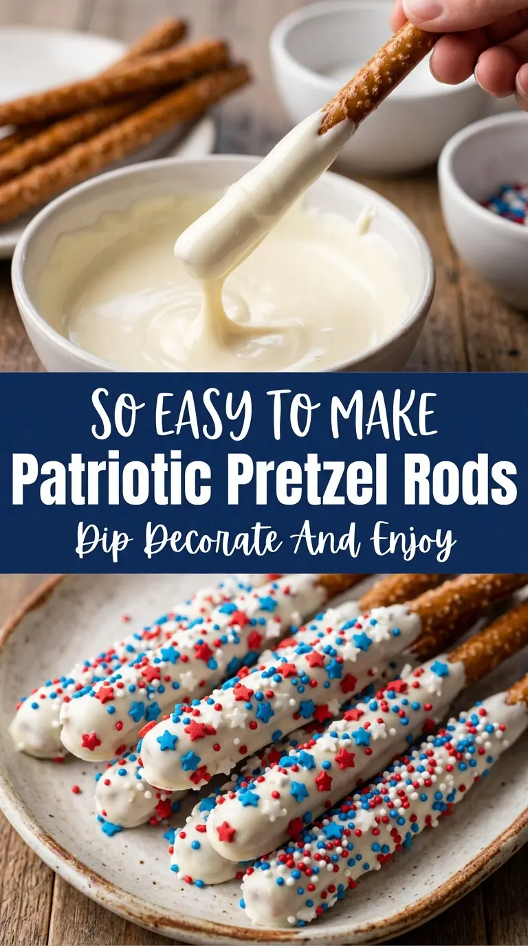 Patriotic Pretzel Rods red white blue sprinkles