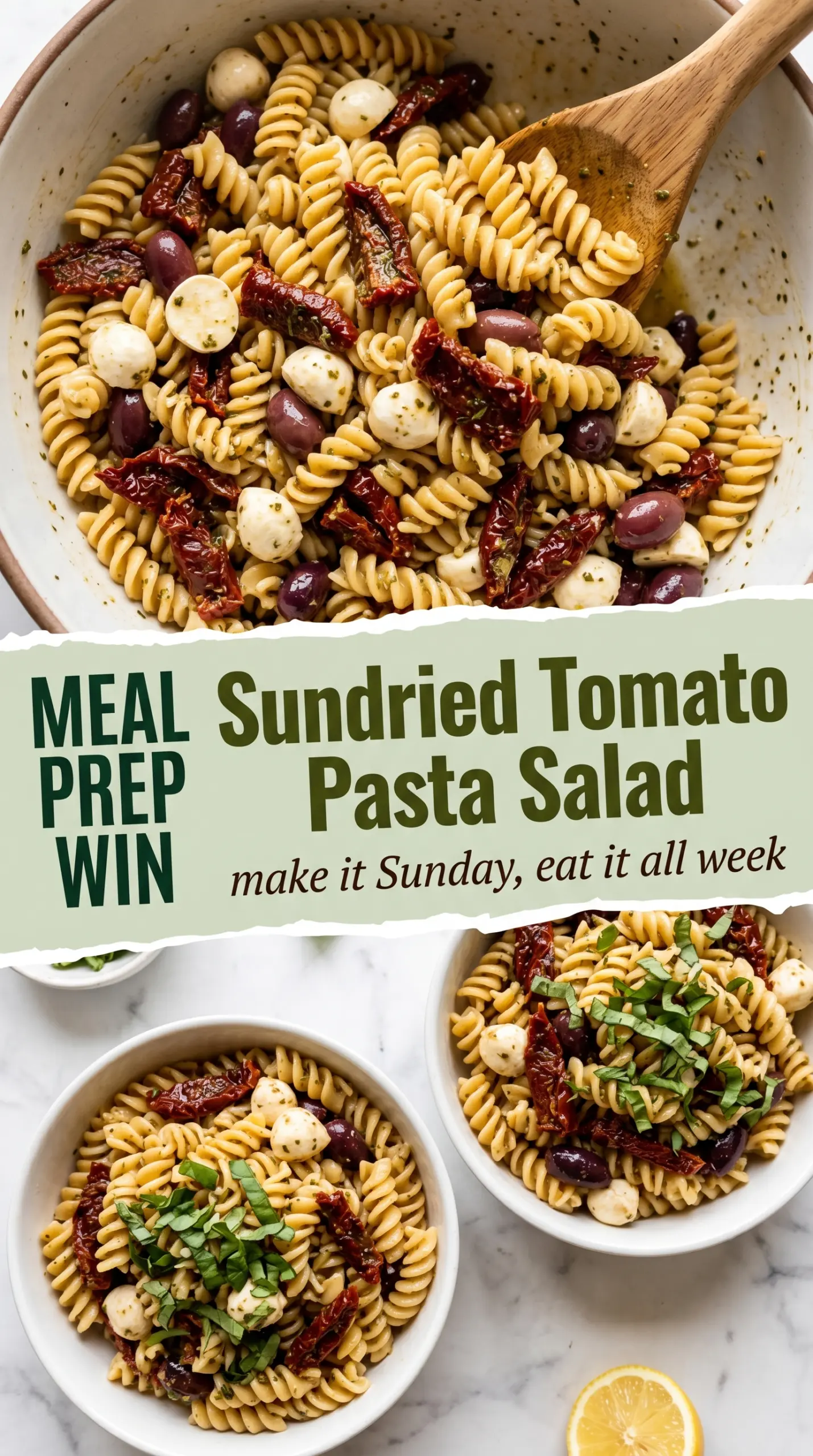 Sundried Tomato Pasta Salad, Mediterranean, colorful