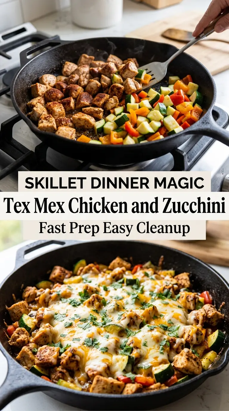 Tex Mex chicken and zucchini skillet colorful cheesy