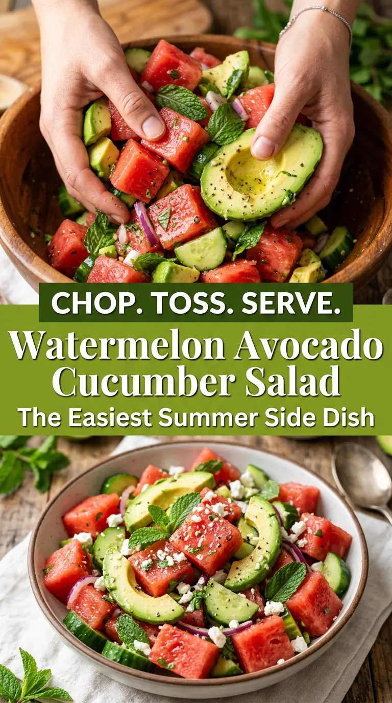 Watermelon avocado cucumber salad fresh, crisp, colorful