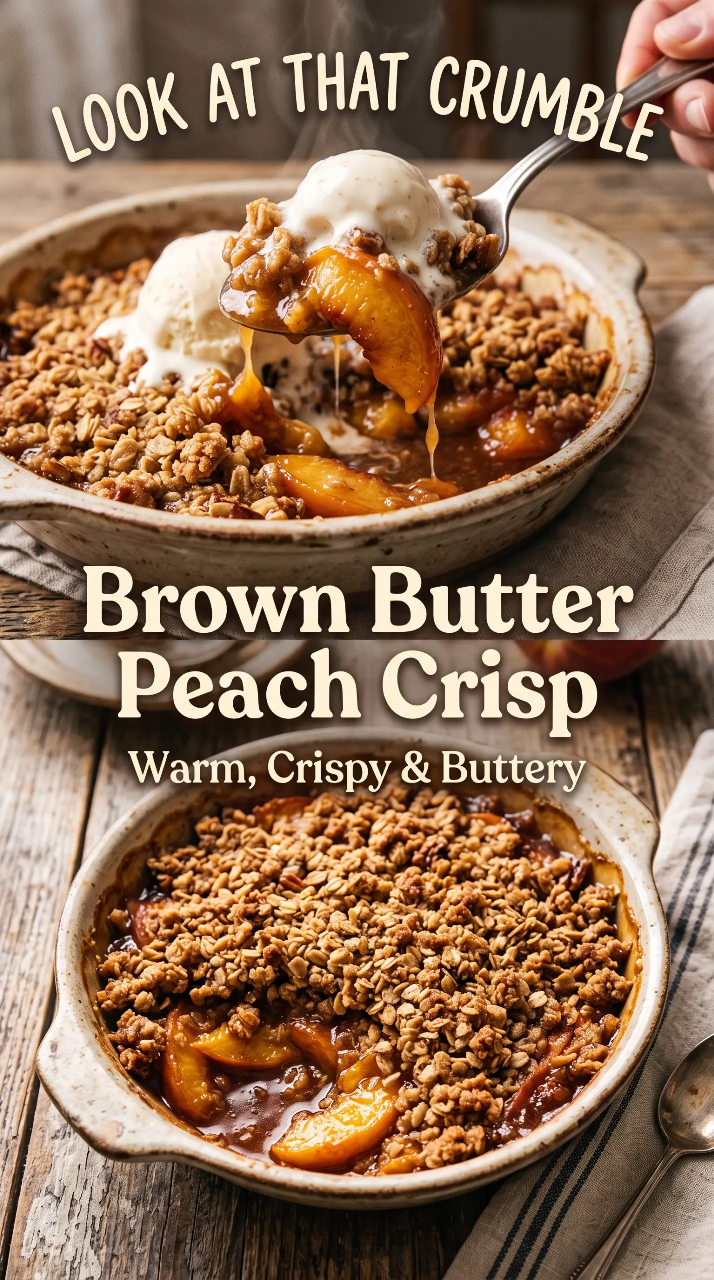 Brown Butter Peach Crisp juicy crumbly peach dessert
