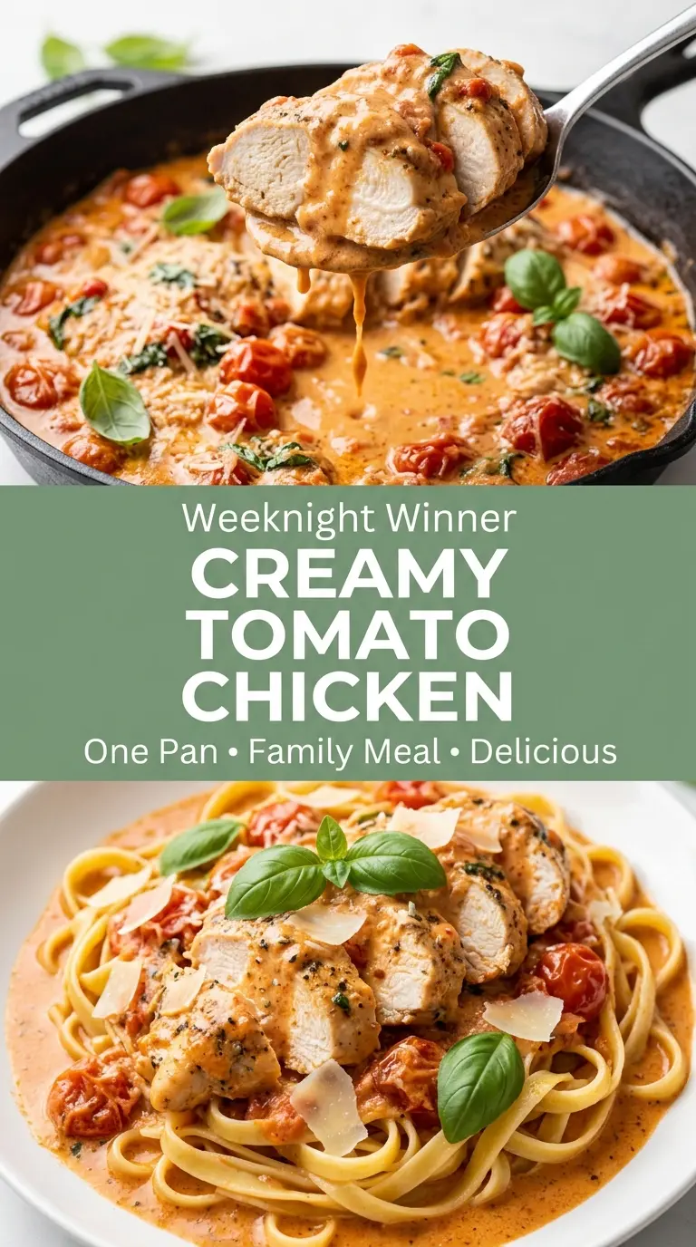 Creamy Tomato Chicken creamy skillet dinner, garlic Parmesan, basil