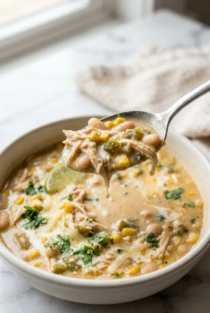 Crockpot White Chicken Chili with Cream Cheese