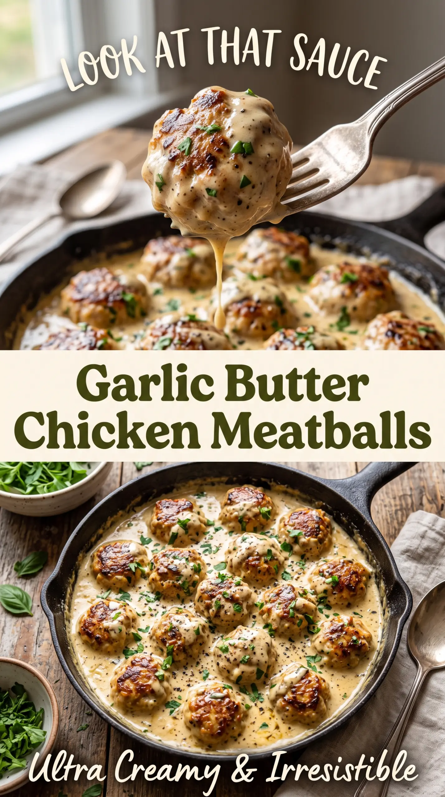 Garlic Butter Chicken Meatballs with Parmesan Cream Sauce creamy skillet comfort