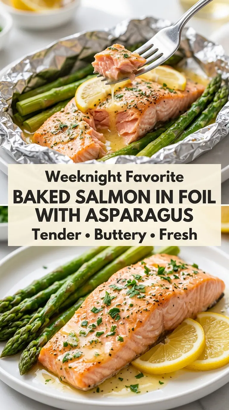 Baked Salmon in Foil with Asparagus garlic lemon butter