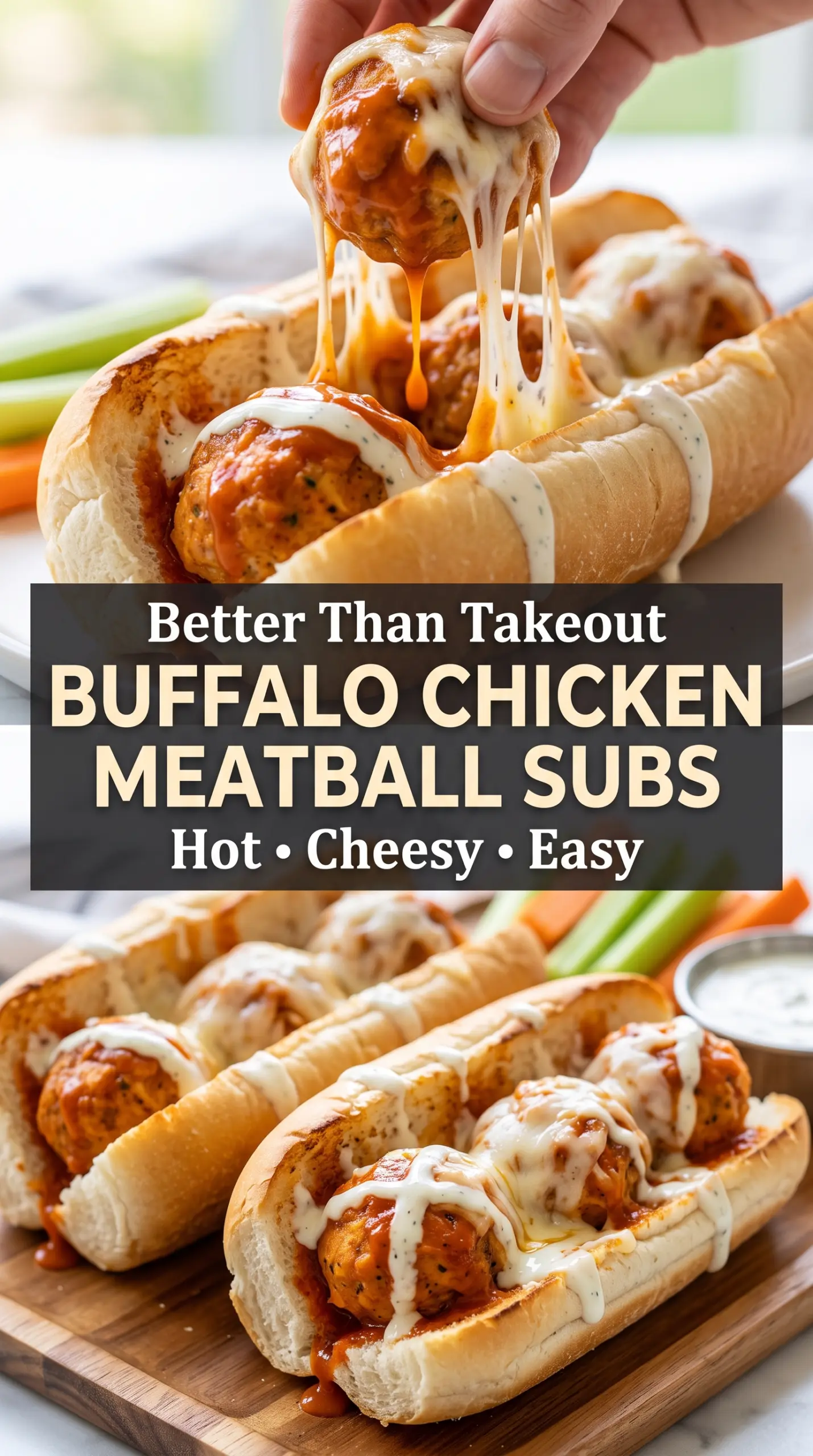 Buffalo Chicken Meatball Subs spicy cheesy
