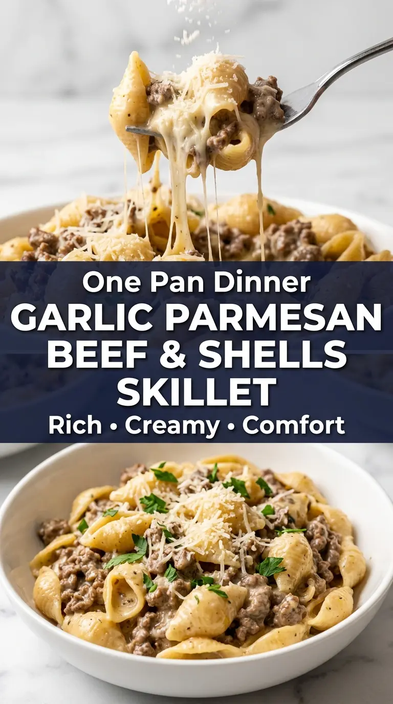 Garlic Parmesan Beef and Shells Skillet