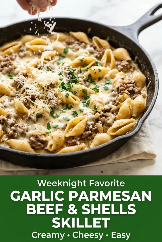 Garlic Parmesan Beef and Shells Skillet