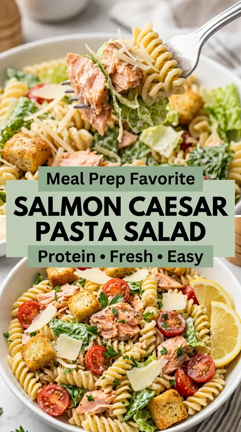 Salmon Caesar Pasta Salad creamy crunchy fresh