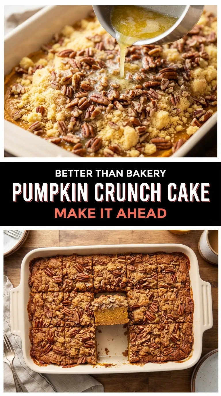 Easy Pumpkin Crunch Cake with Buttery Pecan Topping creamy crunchy pumpkin
