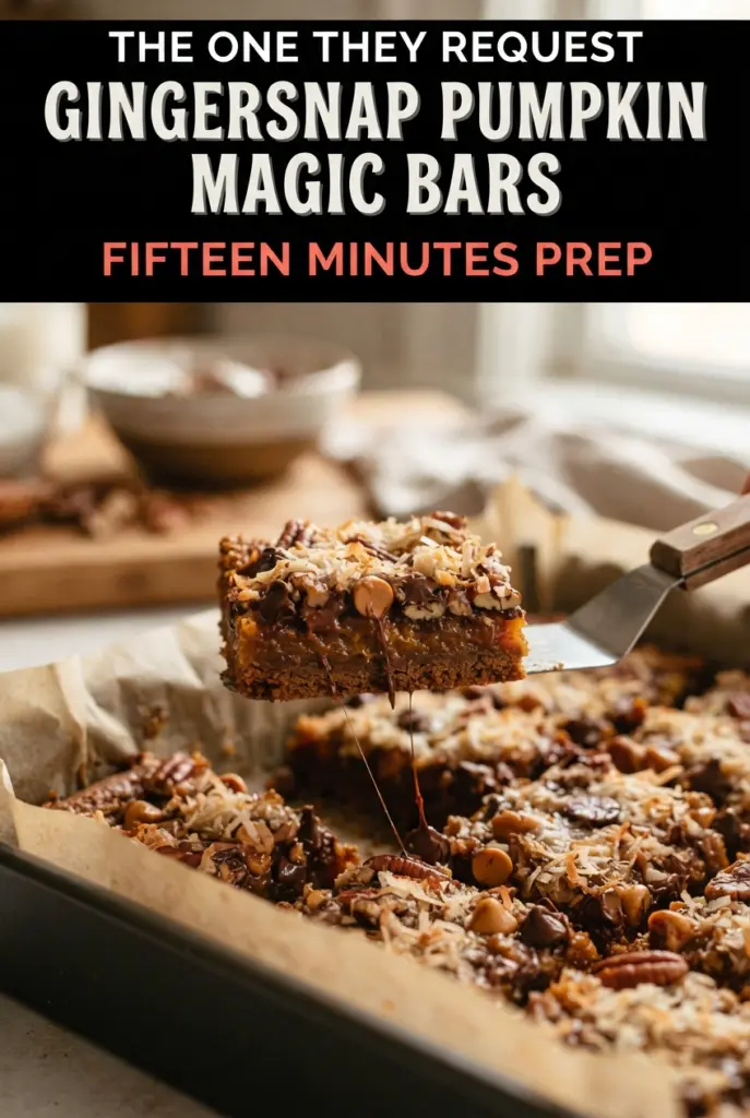 Pumpkin Magic Bars with Gingersnap Crust (No Mixer)
